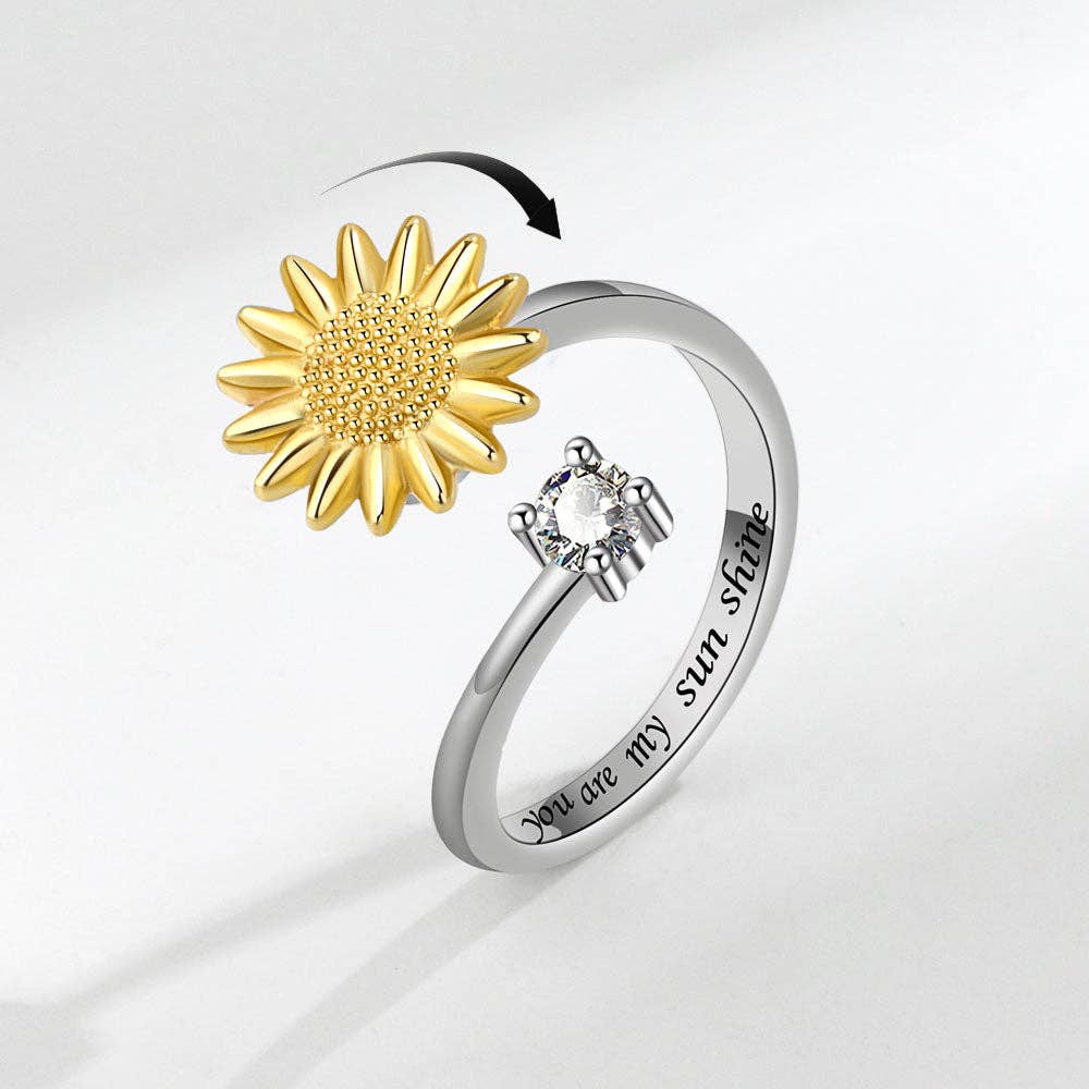 Sunflower Anxiety Fidget Spinner Ring in Solid Copper-zoom-1