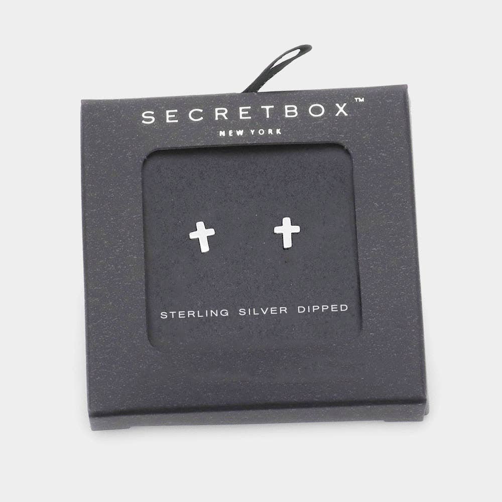SECRET BOX_14K Gold Dipped Metal Cross Stud Earrings-4