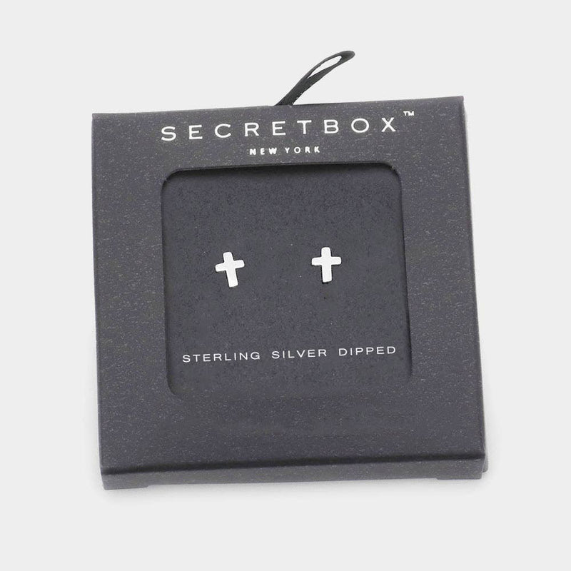 SECRET BOX_14K Gold Dipped Metal Cross Stud Earrings-zoom-