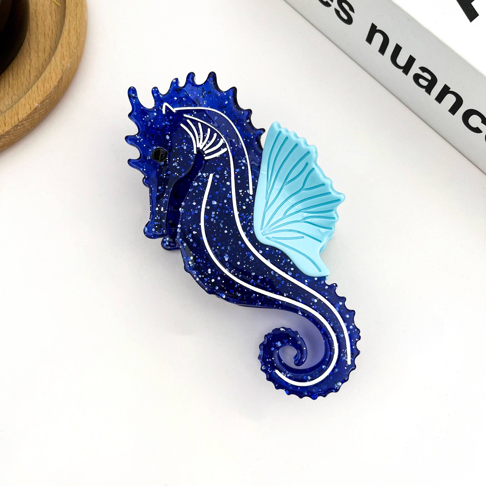 Blue Seahorse Hair Clip, Ocean-Inspired Animal Claw Clip-2