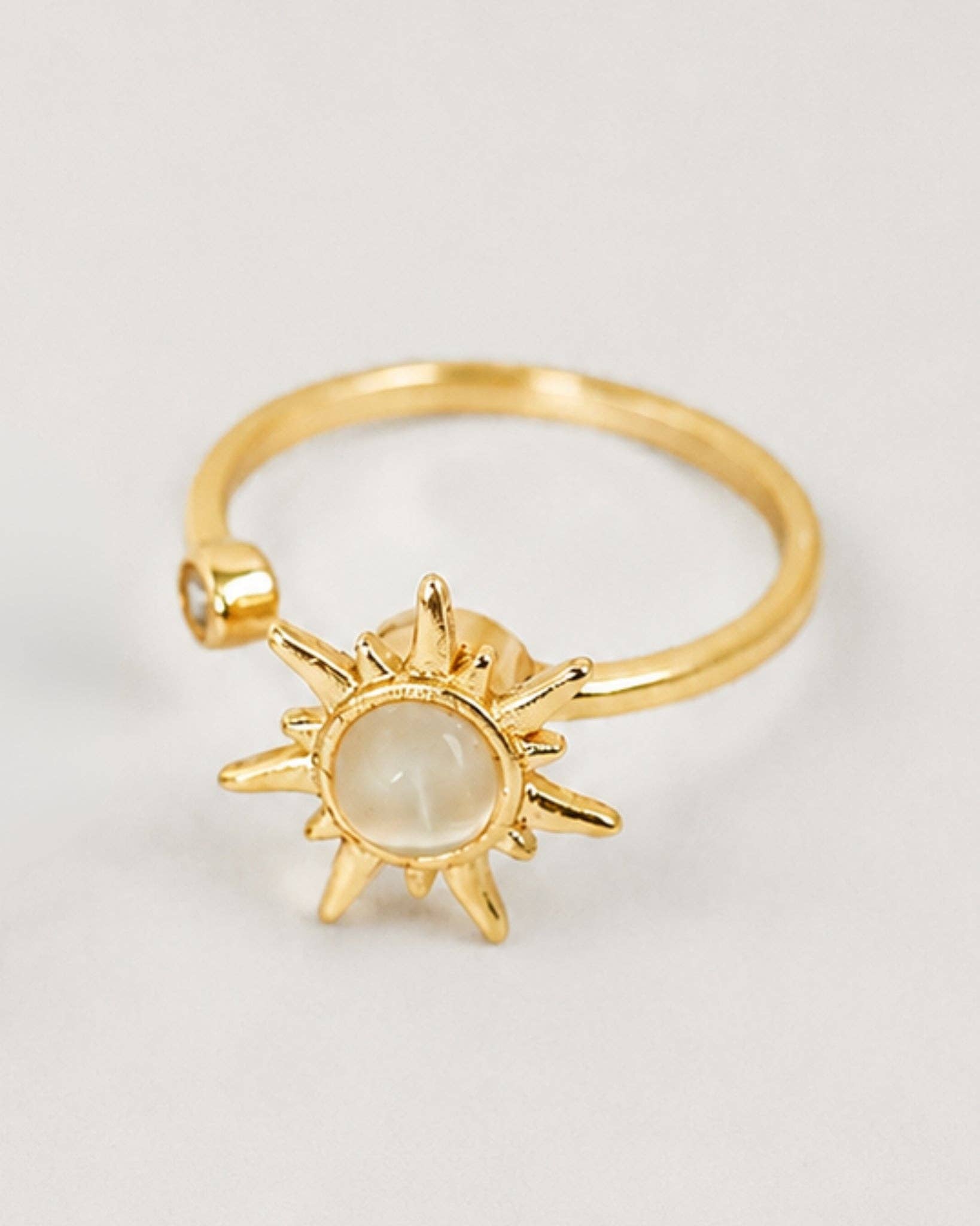 Anti Anxiety Fidget Sunburst Glass CZ Stone Adjustable Ring-zoom-1