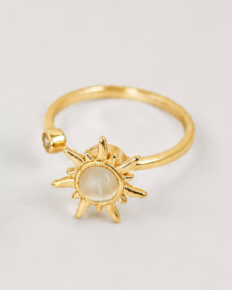 Anti Anxiety Fidget Sunburst Glass CZ Stone Adjustable Ring-zoom-