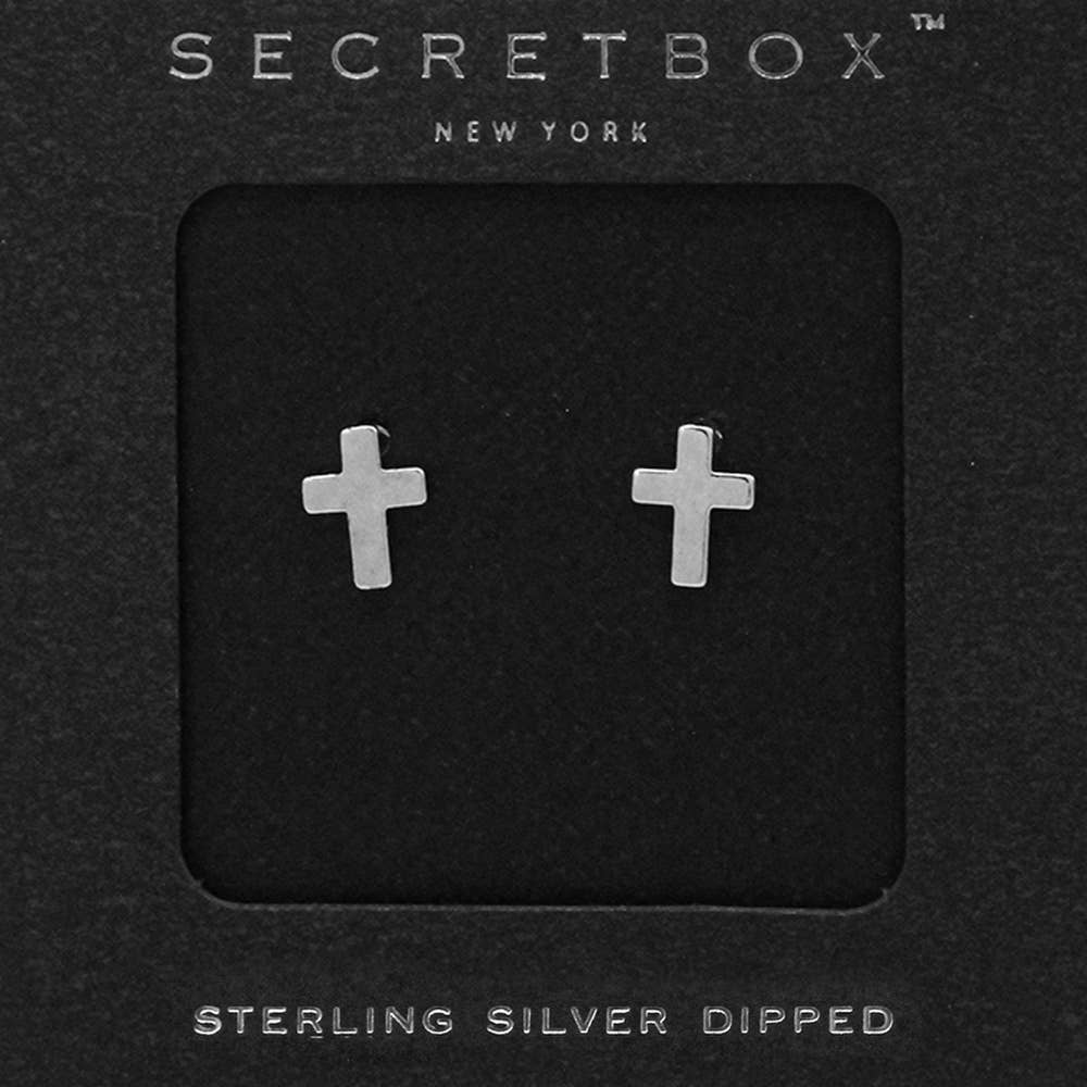 SECRET BOX_14K Gold Dipped Metal Cross Stud Earrings-zoom-2