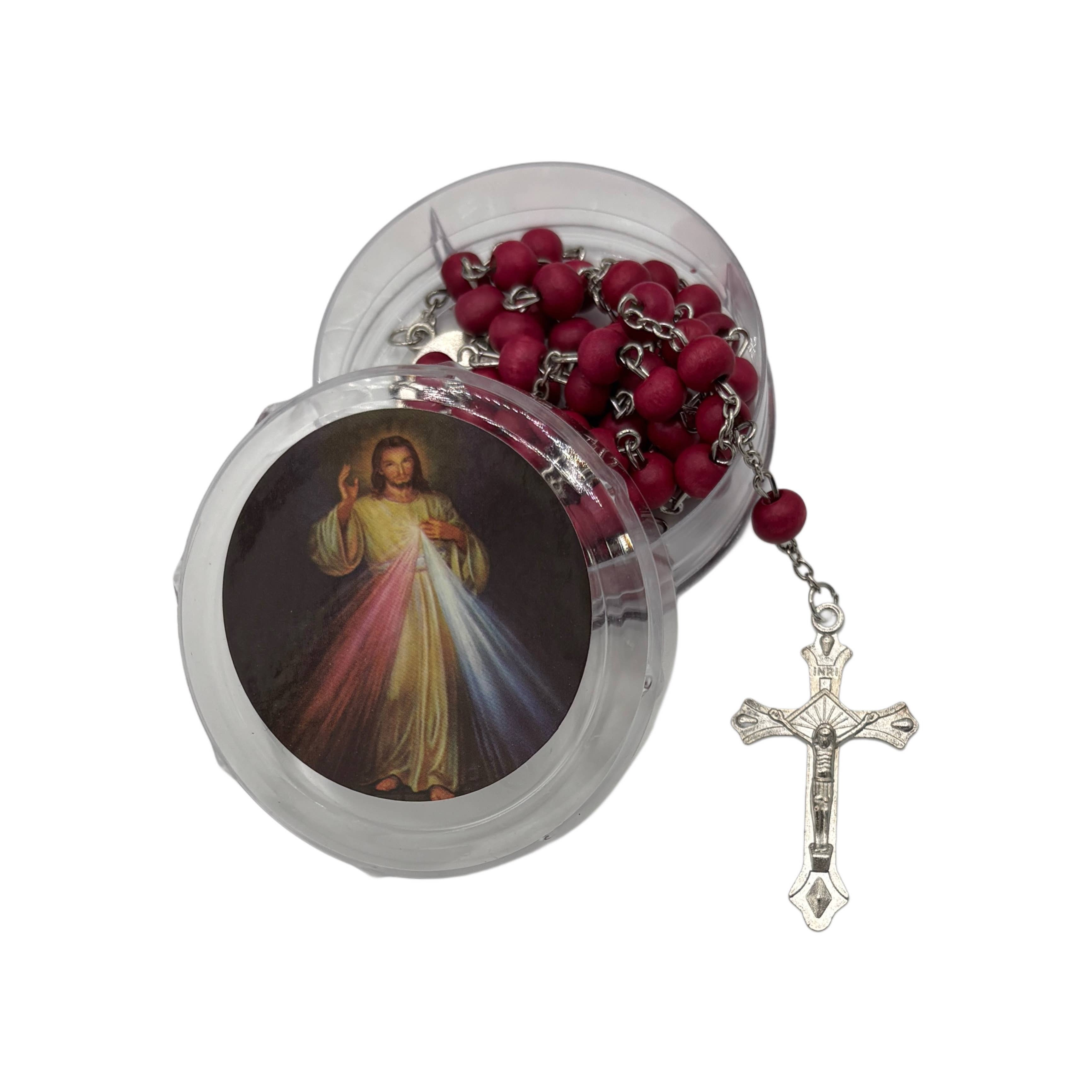 DIVINE MERCY WOODEN ROSARY WITH KEEPSAKE CASE