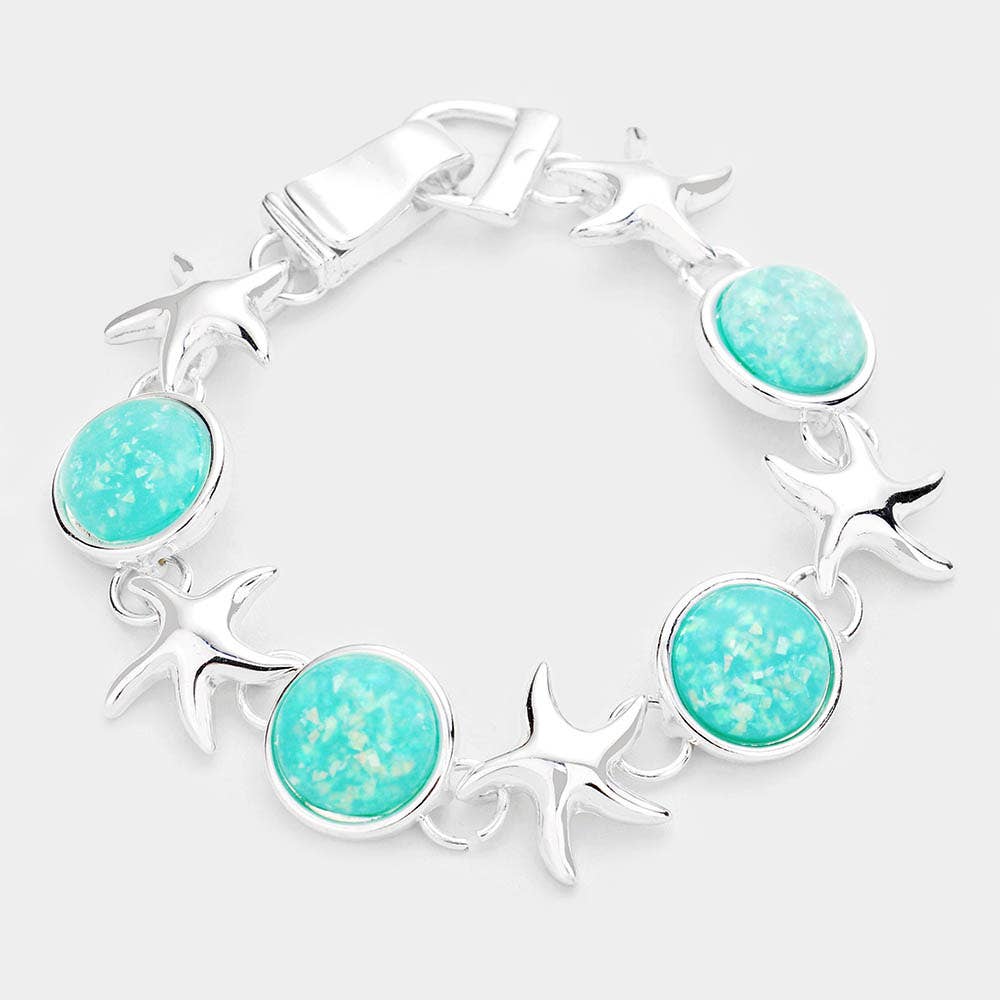 Sea Glass Starfish Metal Magnetic Link Bracelet-3