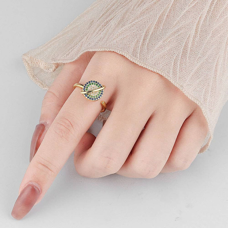 Planet Saturn Star Fidget Spinner Ring in Solid Copper-zoom-