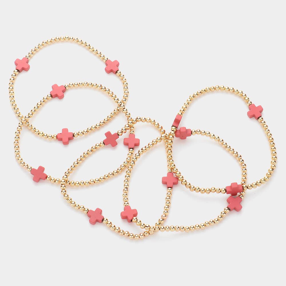 5PCS - Cross Pointed Metal Ball Beaded Multi Bracelets-zoom-5
