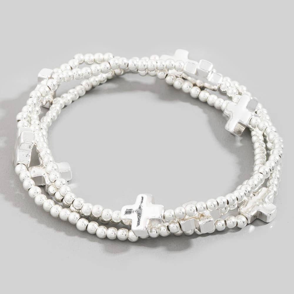 Mini Cross Charms And Metallic Beads Bracelet-zoom-3