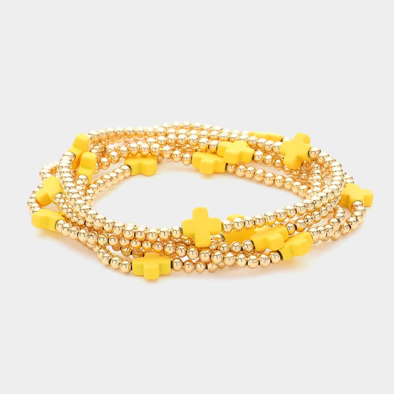 5PCS - Cross Pointed Metal Ball Beaded Multi Bracelets-zoom-