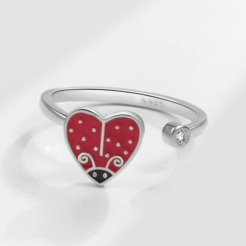 Ladybug Anxiety Fidget Spinner Ring in 925 Sterling Silver-zoom-1