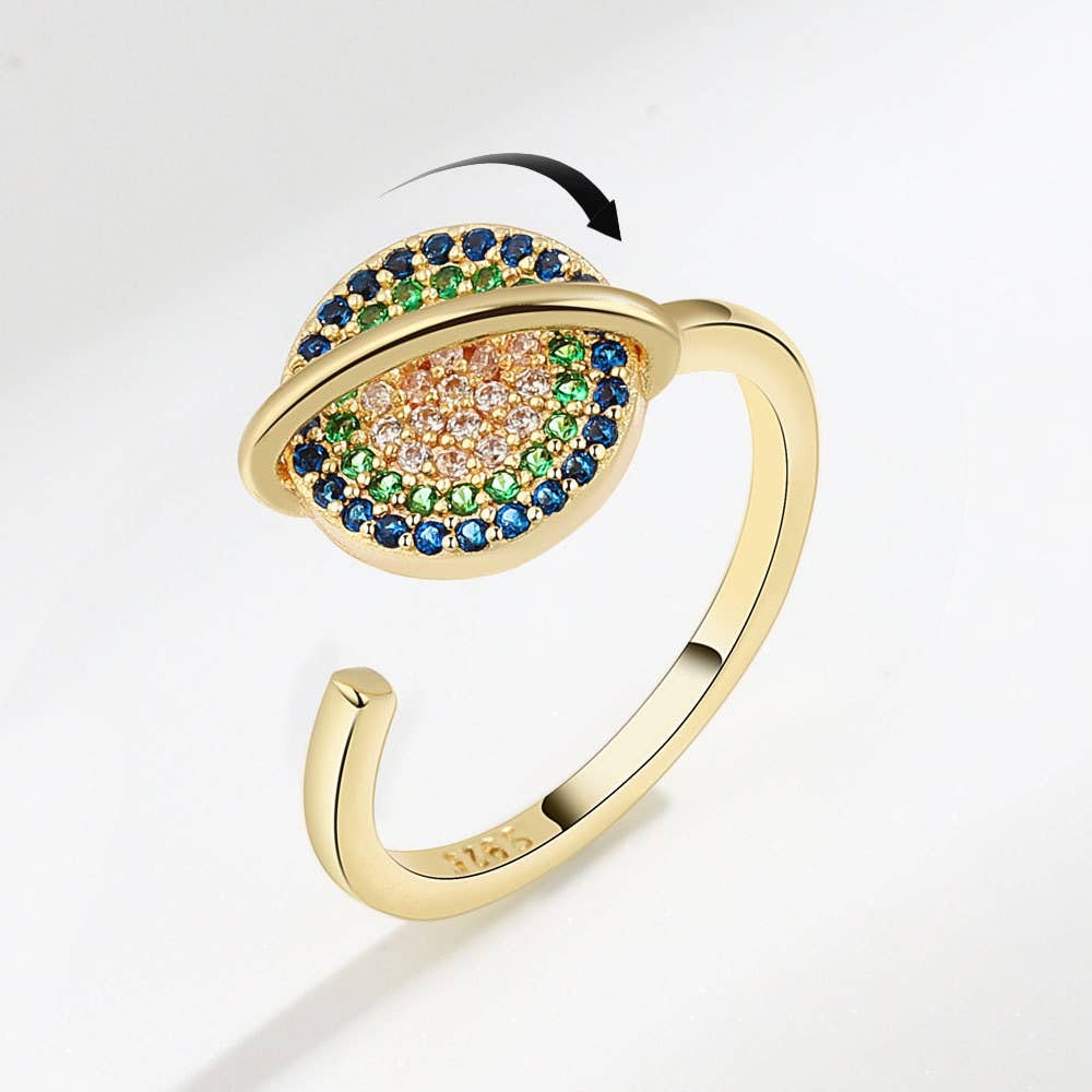 Planet Saturn Star Fidget Spinner Ring in Solid Copper
