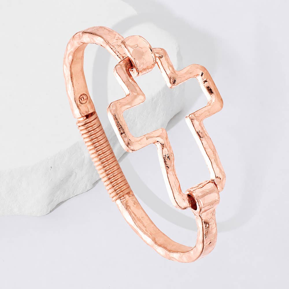 Hammered Open Metal Cross Hook Bracelet-zoom-9