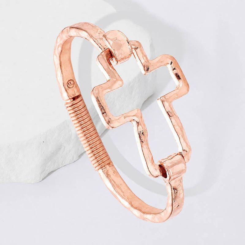Hammered Open Metal Cross Hook Bracelet-zoom-