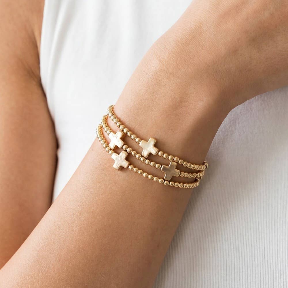 Mini Cross Charms And Metallic Beads Bracelet