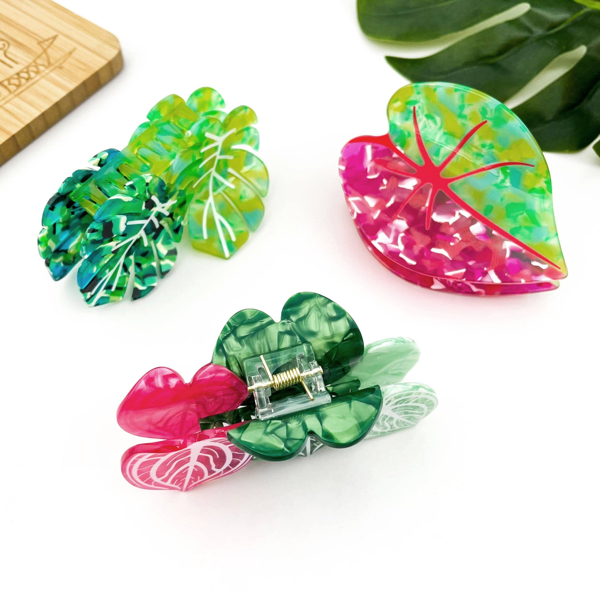 Red Palm Leaf & Monstera Acetate Hair Claw Clip-8